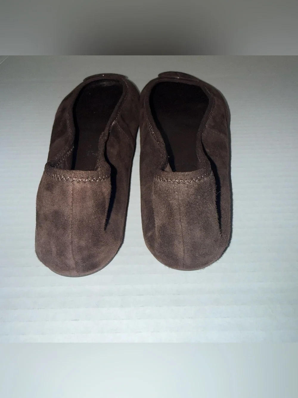 TORY BURCH Dark Cocoa Brown Suede Leather REVA Travel Foldable Ballet Flats 8.5